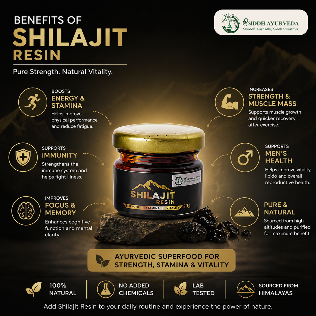 Shri Siddh Ayurveda Pure Shilajit Res – Natural Energy Booster, Enhances & Vitality, Supports Immunity, Strength 20g