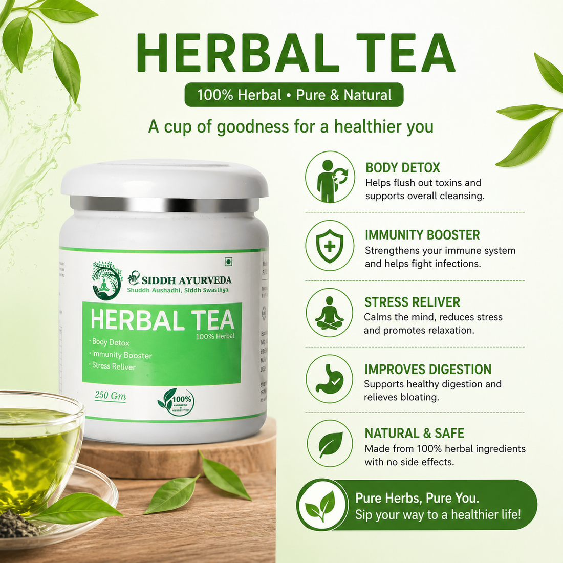 Shri Siddh Ayurveda Herbal Tea for Detox & Immunity Boost | 100% Natural Ayurvedic Tea | Helps in Digestion, Weight Management, Stress Relief & Body Detox
