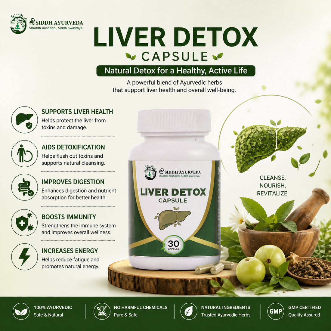 SHRI Siddh Ayurveda Liver Detox Capsules – Natural Herbal Supplement for Liver Cleanse, Detox & Digestion Support (30 Capsules)